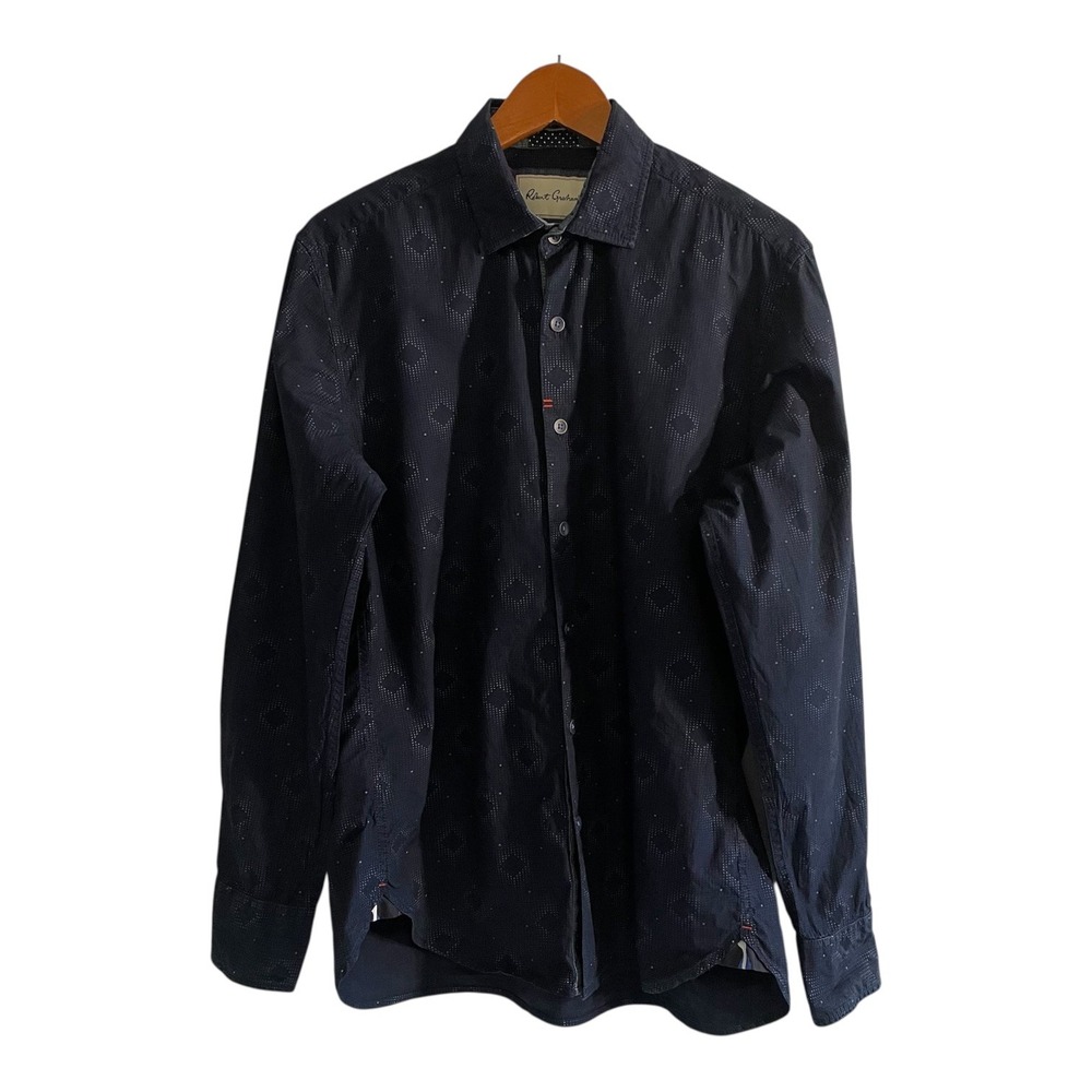 Robert Graham Button Up Shirt Men's Medium Navy Blue Geometric Tailored Fit